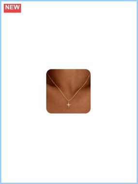 14K Gold Plated CZ Star Pendant Necklace Dainty Thin Chain Women Jewelry